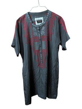 Johnny Was Biya Silk Tunic size M Decorative Embroidery Gray & Red Boho Style